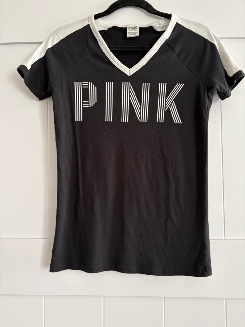 PINK Victoria's Secret Black Tee with White Collar Trim